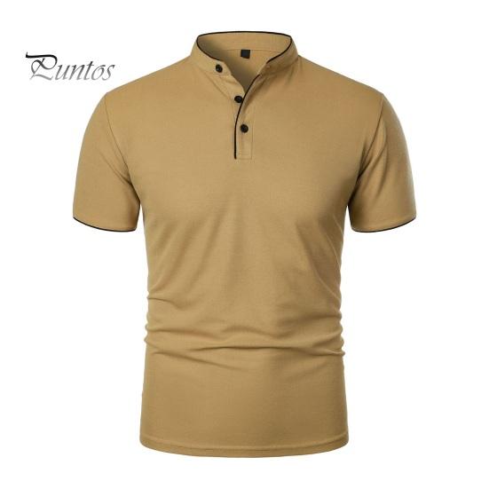 Koszulka męska z krótkim rękawem, kołnierzyk typu half-stand, jednolity kolor, swobodna, prosta, regularna, dopasowana, do uprawiania sportu, podróżowania, biura, codziennego noszenia