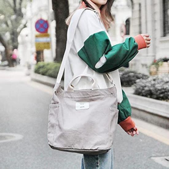 CUDO Tote Bag for Shoulder Large For Commuting to Work or Gray Women, Canvas, Plain, Bag, 2-way, Crossbody, A4, Canvas, Lightweight, Capacity, School,