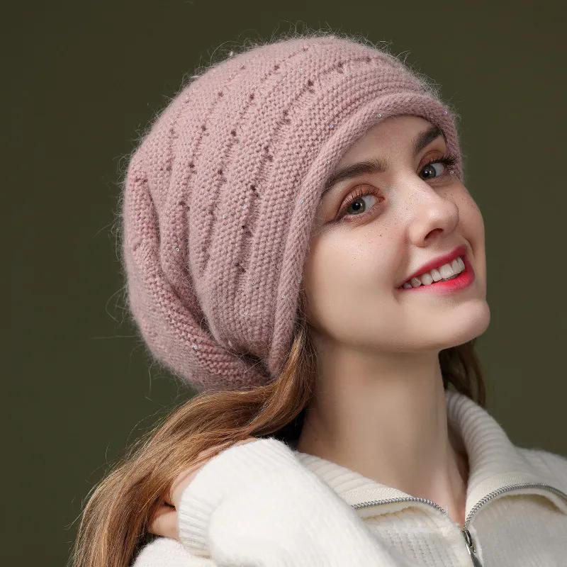 WTEMPO Autumn Winter Woolen Warm Beanie Hats Women's Elegant Large Size Versatile Knitted Hats Warm Beret Mother Hats