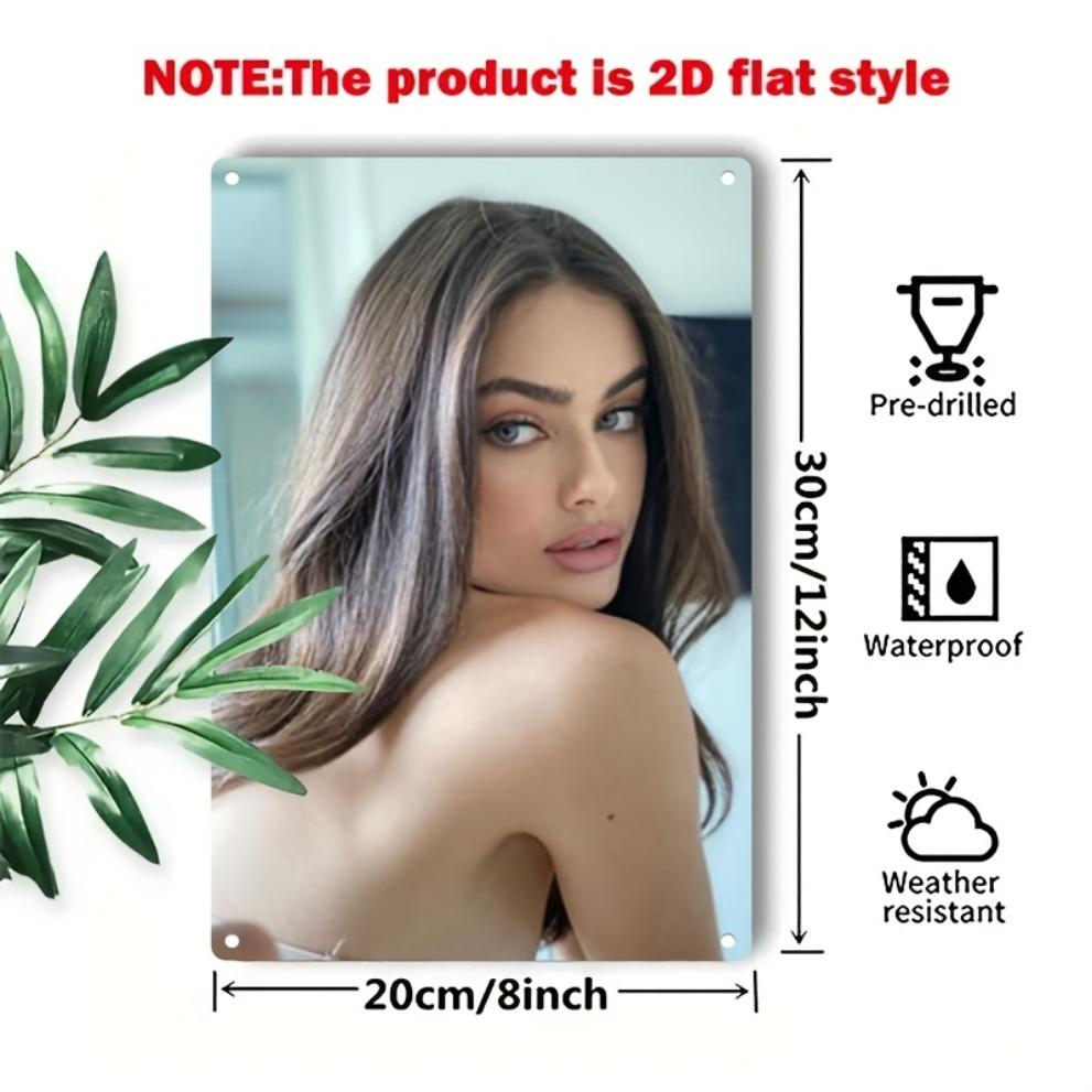 Metal Face Art Wall Decor - Elegant Woman Portrait Iron Sign, Brown Hair Green Eyes Poster for Home Cafe Bar, Christmas Gift, Du