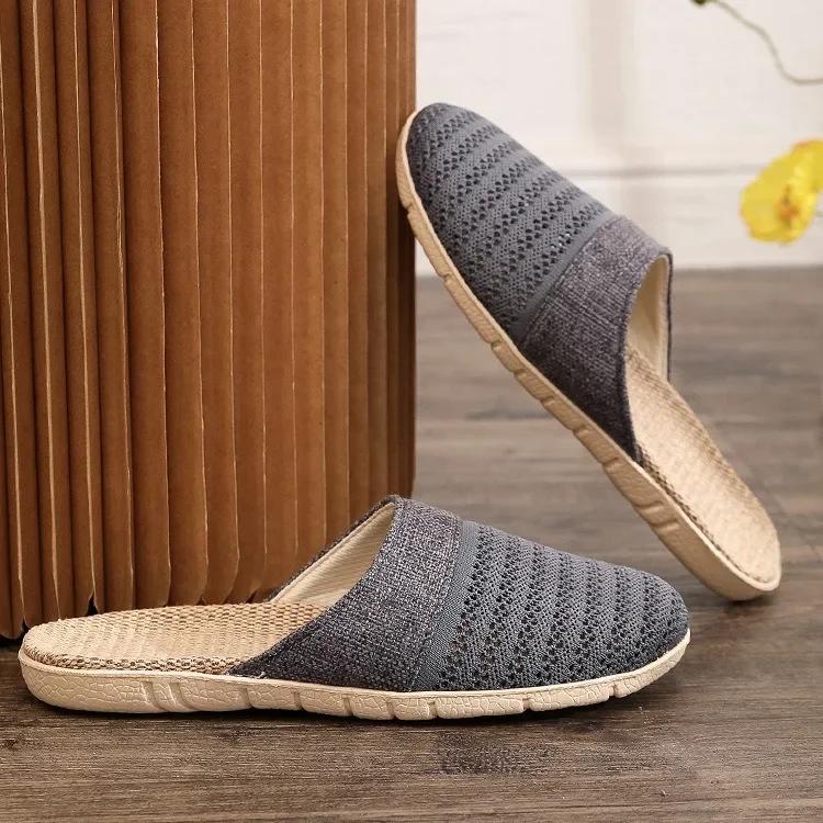Sommerhausschuhe für Damen Herren Atmungsaktive Waffel Indoor-Hausschuhe Slipper Offene Zehen Hausschuhe Geschlossene Zehen Stumme Hausschuhe
