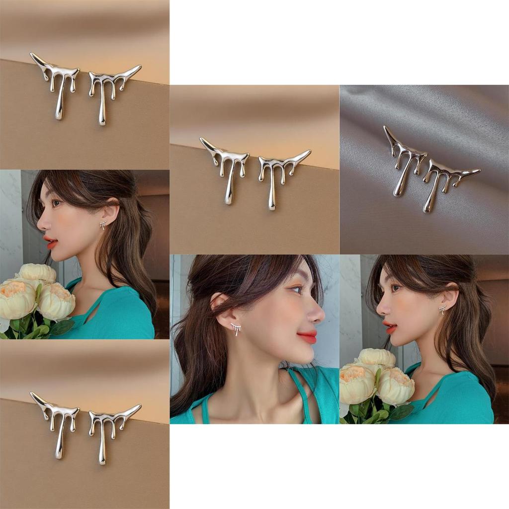 Stylish Silver Plated Asymmetric Earrings For Women Trendy Geometric Teardrop