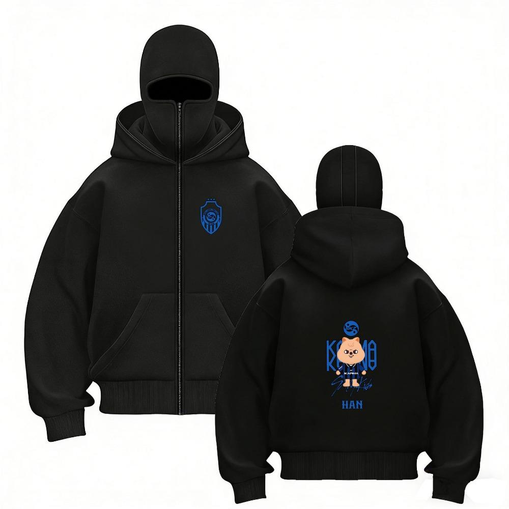 Stray Kids Europa Konzertbereich Harajuku Aufdruck Doppelhut Reißverschluss Pullover Unisex Mantel