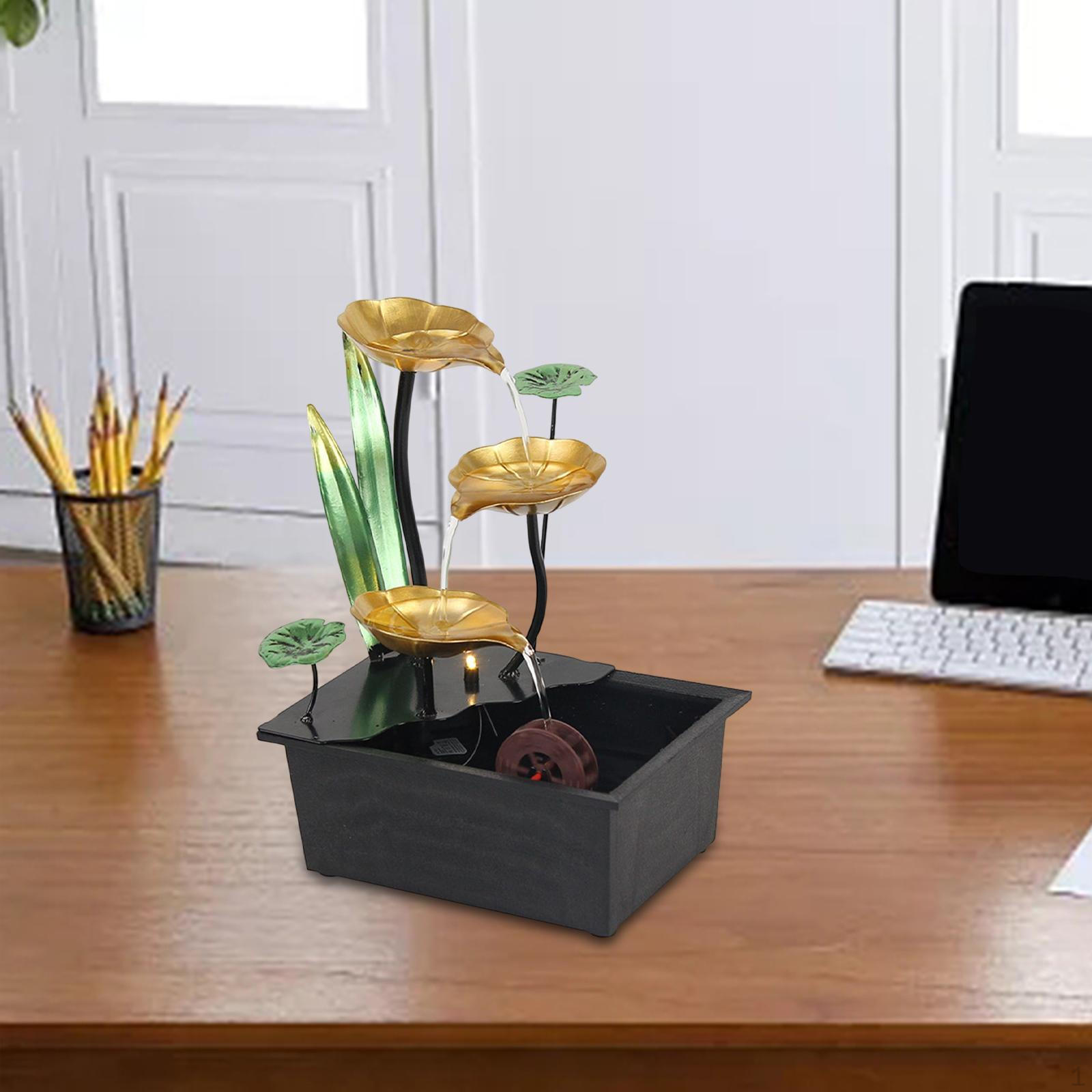 

Electric Tabletop Water Fountain Waterfall Lotus Fengshui Gift Meditation for Bedroom Garden Desk
