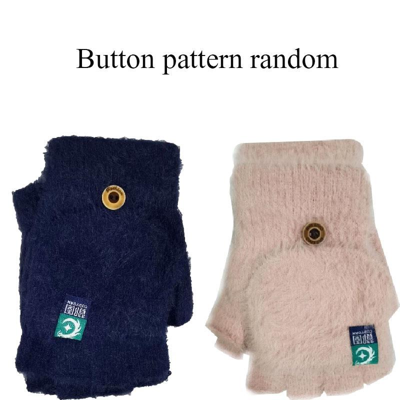 Winter Rabbit Fur Mittens Women Warm Gloves Feamle Girls Flip Plush Glove Fingerless Thicken Warm Mitten Work Gloves Half Finger