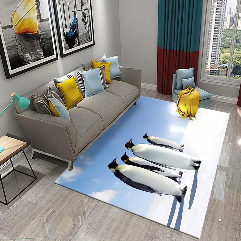 Antarctica Penguin Pattern Carpet Cute Animal Large Carpet for Living Room Bedroom Decor Area Mats Bathroom Non-slip Mat Carpet
