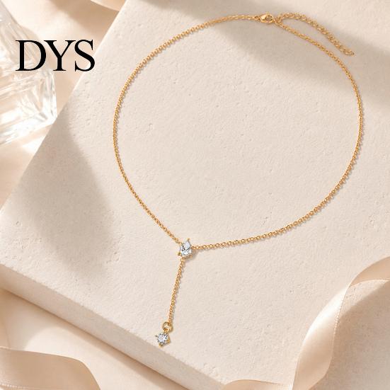 Square Zirconia Jewelry Gift Y-Shaped Pendant Necklace, Gold Necklace for Women, Dainty Lariat Light Luxury Ladies Drop Minimalist Trendy Clavicle