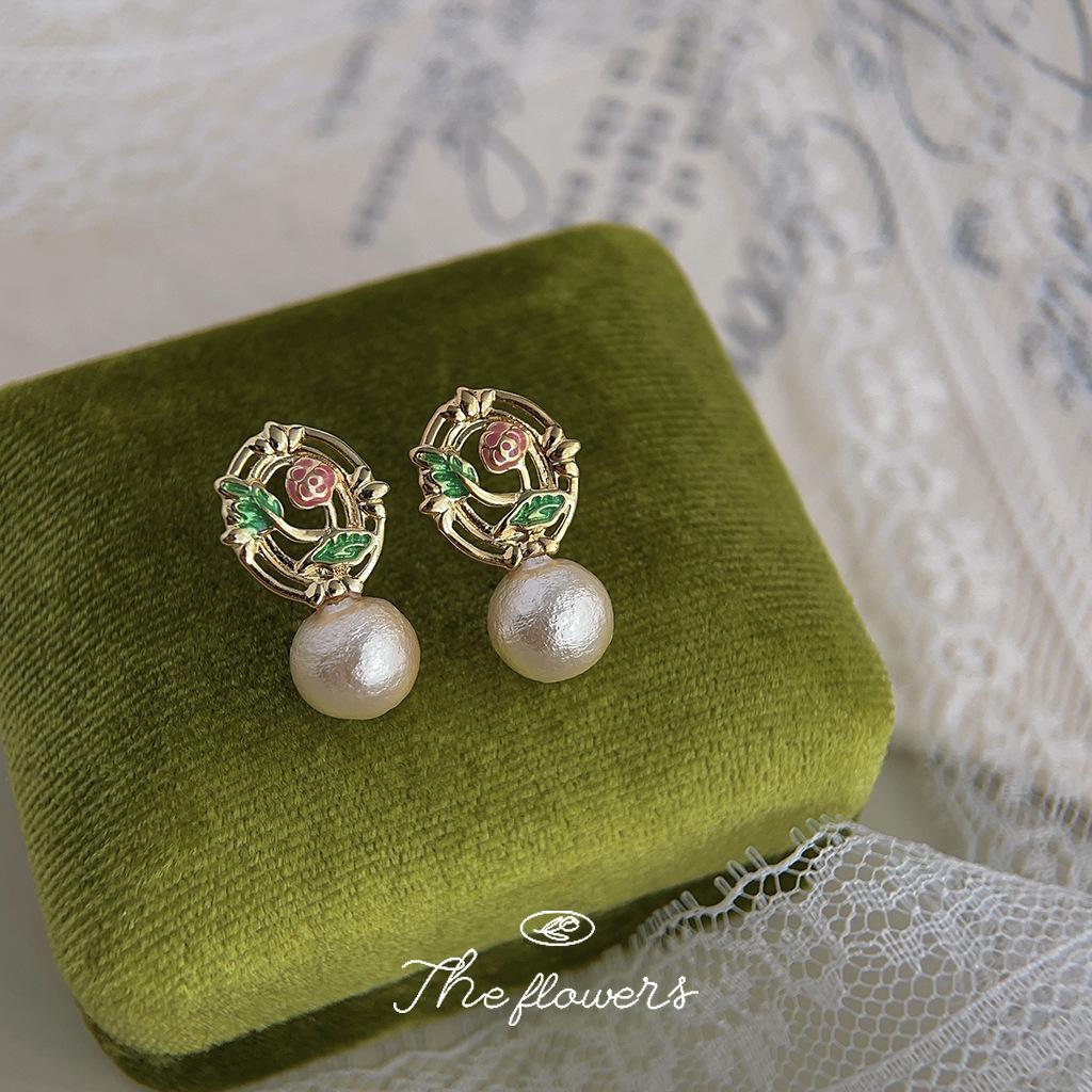 Spring Fashion Sweet Silver Needle Enamel Drop Glaze Hand Painted Cotton Pearl Earrings Earrings