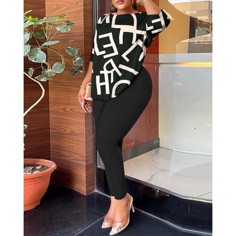 

YYFS Женская мода Повседневный Лето Весна Короткий рукав О-образный вырез Брюки Костюмы XXXL