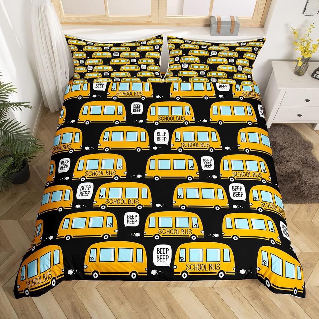 Cartoon Car Duvet Cover Transport Vehicle Motorcycle Toy Automobile Bedding Set Traffic Track Comforter Cover for Boys Teens