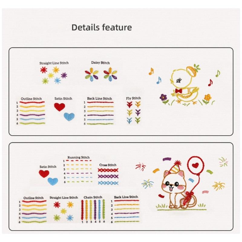 Broderi Startkit-för Nybörjare Vuxna Barn DIY Älskare Broderistygn Övningskit-med Färgtråd Instruktioner