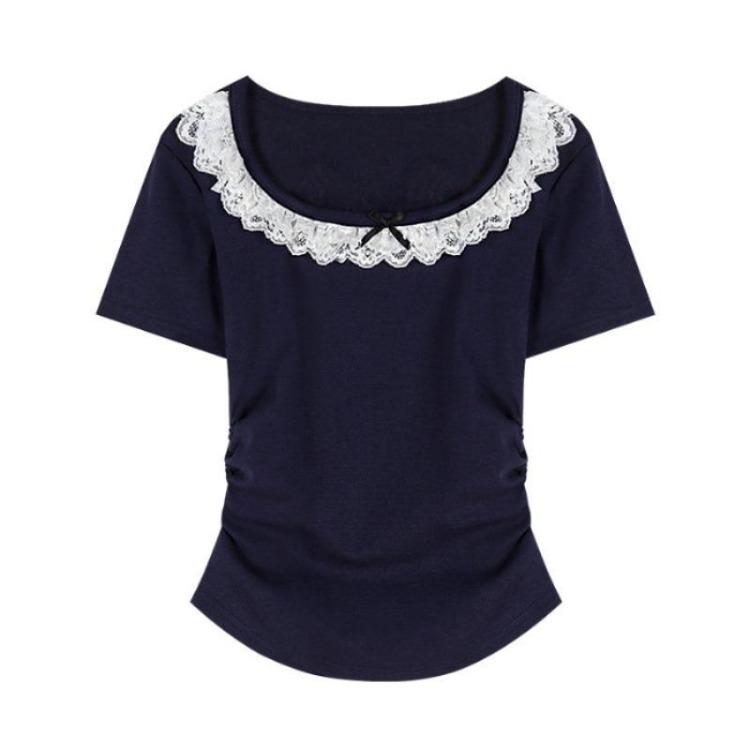 Women's Lace Summer Short Sleeved T-Shirt Top Slim Fitting Garden Collar New