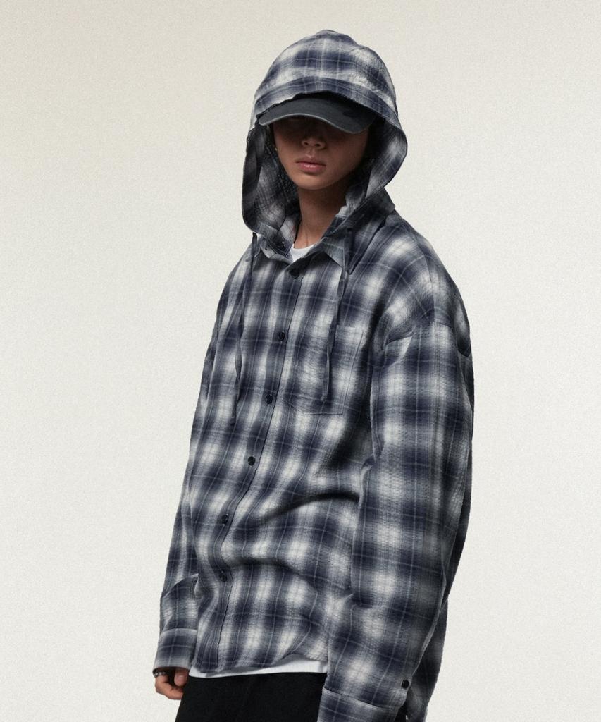IDWS Hooded Checkered Shirt Blue