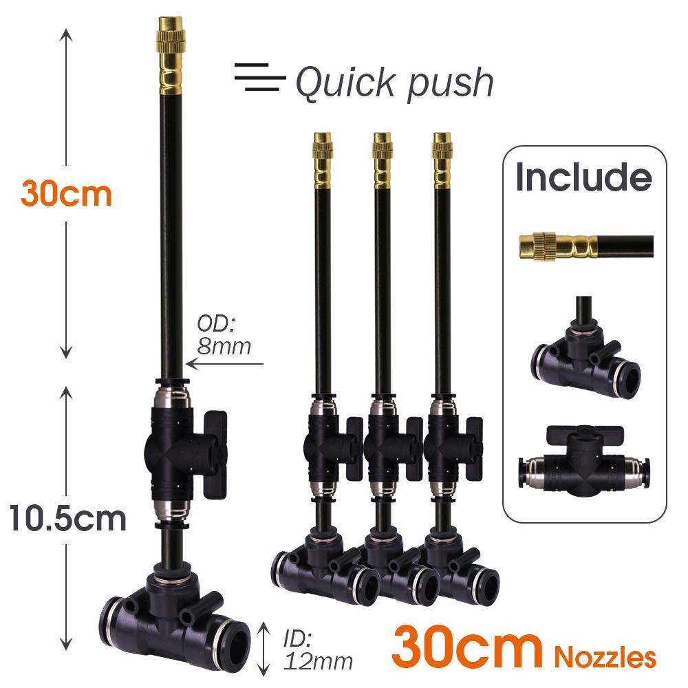 20/30/50cm 360° Free-bend Adjustable Misting Nozzles Stop Water Valve Slip Lock for 3/8" 9/12mm PE Tubing Garden Cooling System