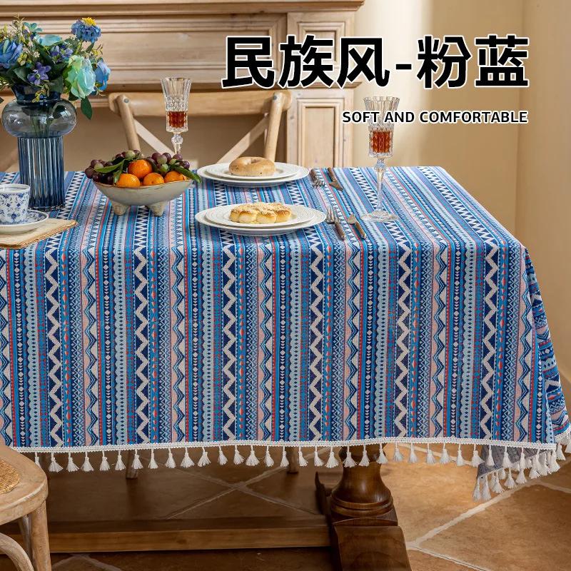 

2025 pastoral style small floral tablecloth, rectangular camping cover, tassel edge, atmosphere cover 80x80cm 1pcs порошок синий
