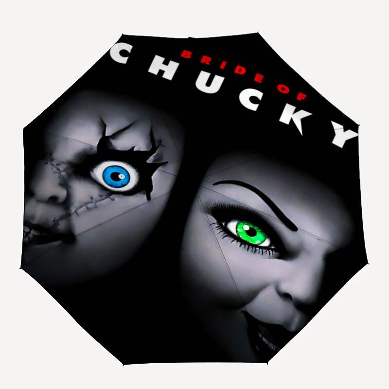 1pc Bride of Chucky Fashion Automatic 3-Fold Cartoon Umbrella Design, Cute Cartoon Pattern, Portable Outdoor Umbrella, Perfect, Holiday Gift for
