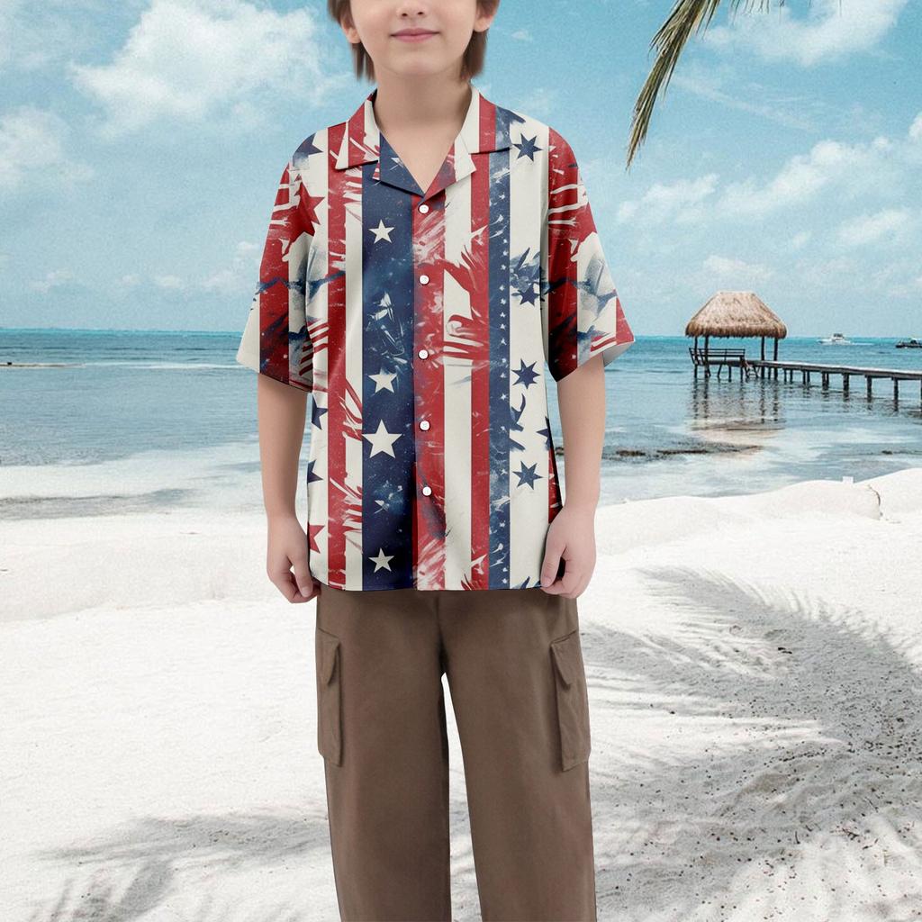 Boys' Casual Loose Short Sleeved Shirt With Fashionable Printed Shirt Top