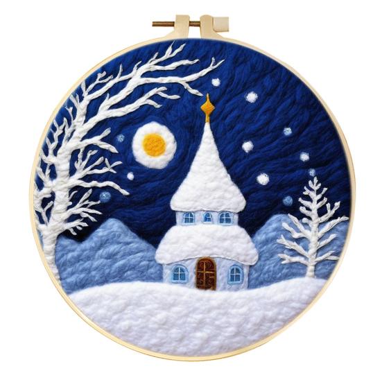 Christmas Needle Felting Kit Holiday Felt Painting Set for Beginners Starter Needle Felting DIY Craft Kit with Pad Needles Wool Decorative Frame