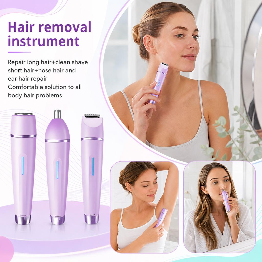 3 in 1 Women Hair Removal Device Rechargeable Nose Hair Trimmer Facial Hair Bikini Line Underarm Multi-Functional Electric Epilator