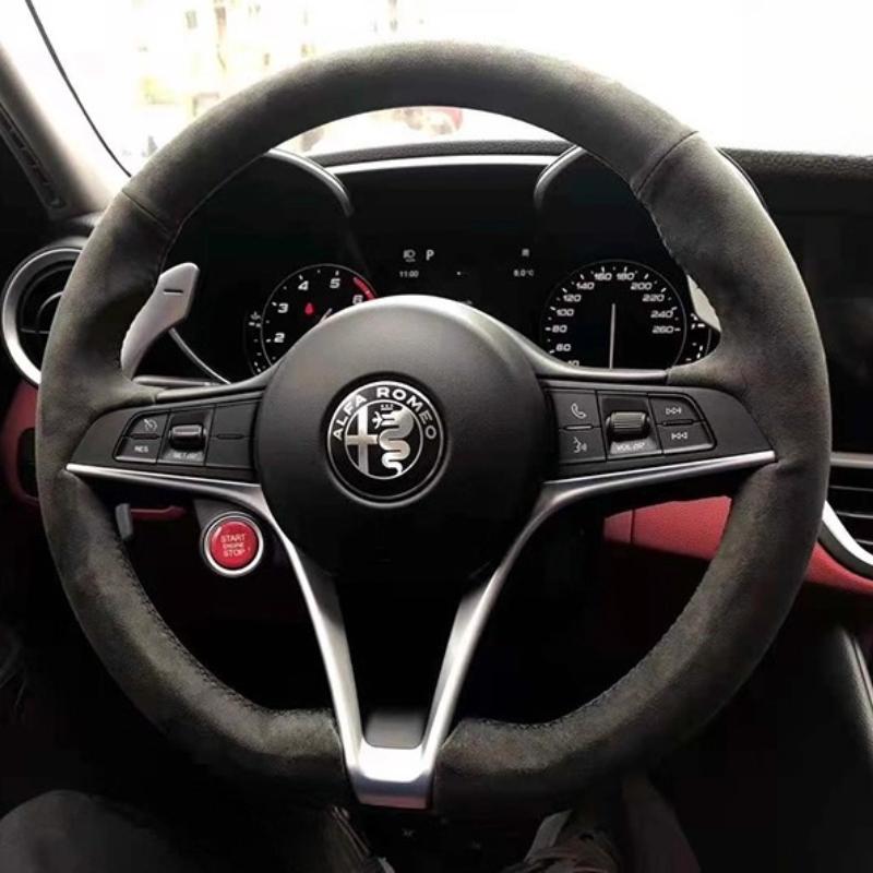 

Hand-Stitched black line suede non-slip wear resistant car Steering Wheel Cover For Alfa Romeo Stelvio Giulia Auto Parts 1