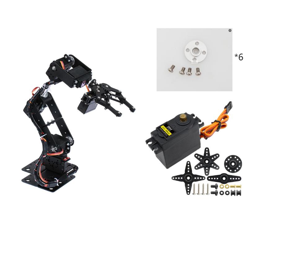 6-DOF Robotic Arm Multi-DOF Robot Servo Grasping Maker Education DIY Kit + Servo + 25T Servo Metal Steering Wheel with Screws