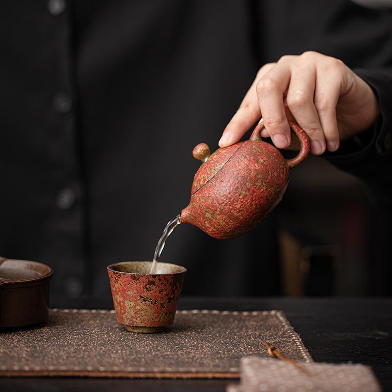 Manshanhong Series Old Rock Mud Teapot Ceramic Single Pot for Home Office Retro Kung Fu Tea Ceremony Brewing Set Chinese Style