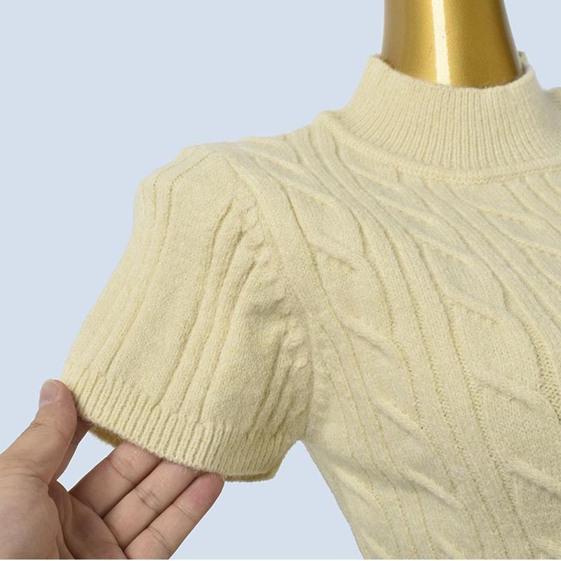 Half-high Collar Short Sleeve Short Twist Solid Knit Sweater Bottoming Shirt Pullover Autumn and Winter Women Clothes
