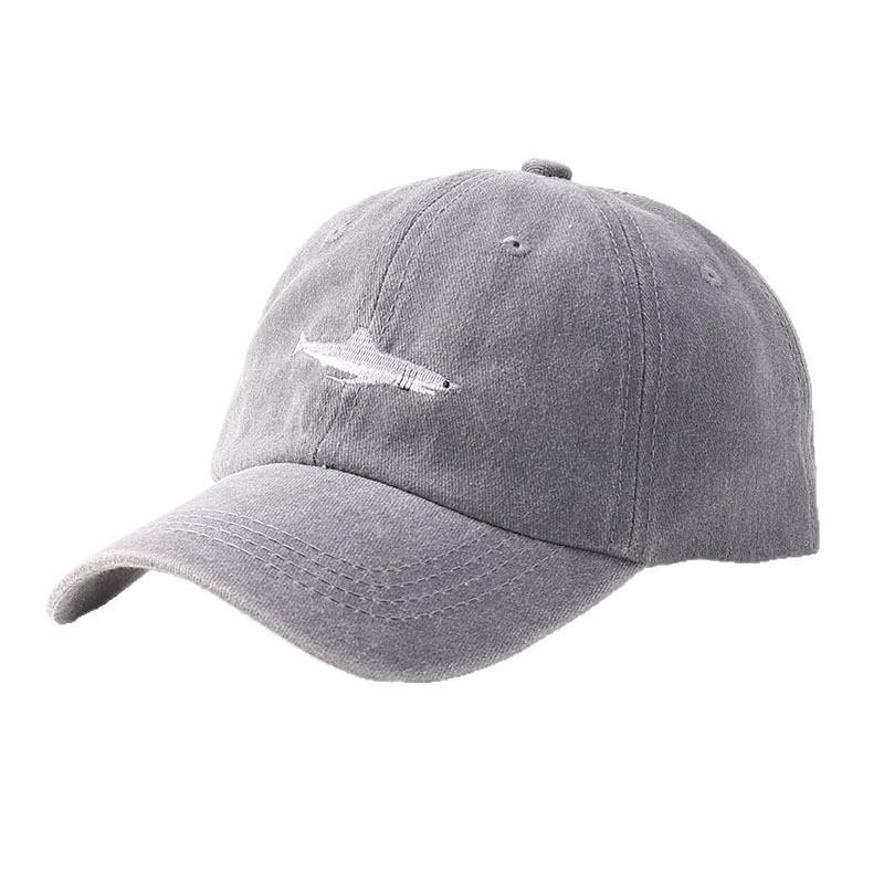 Washed Cotton Baseball Cap Soft Top Shark Embroidery Outdoor All-match Hat
