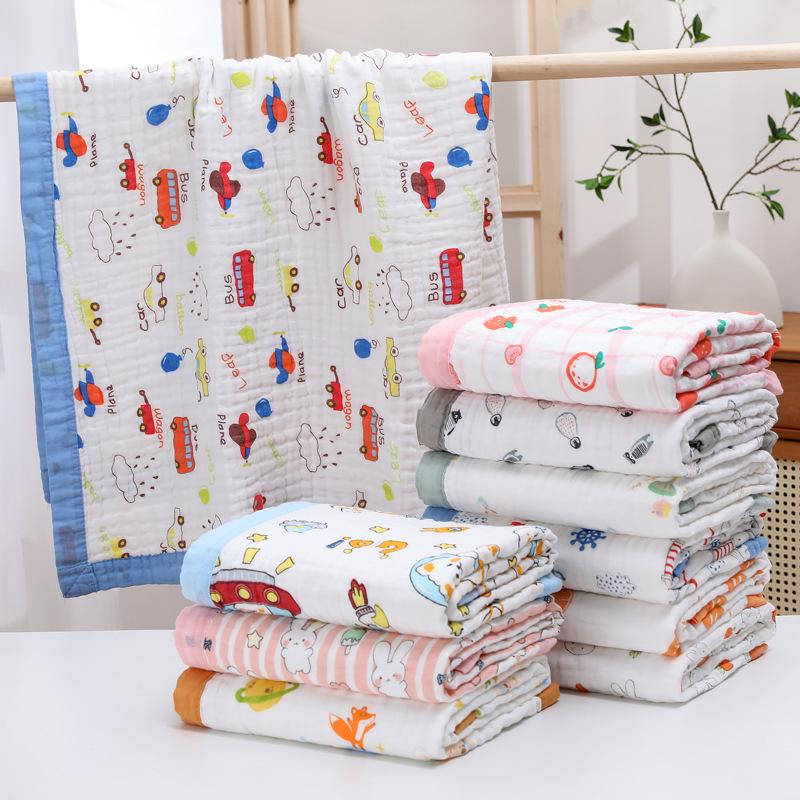 High-Density Cotton Newborn Bath Towel - Six-Layer Gauze, Printed Design, for Infants & Kids