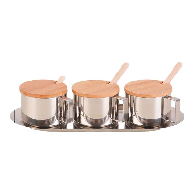304 Stainless Steel Spice Jar Set with Wooden Lid
