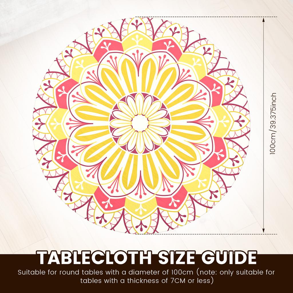 Round Tablecloth Polyester Waterproof Table Cloth with Elastic Band Decorative Printing Tablecloth for Dining Table Protection