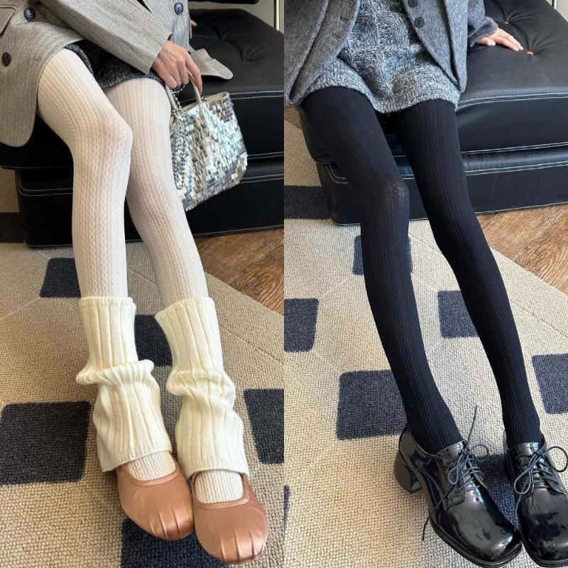 Vintage Striped Thermal Pantyhose Women Simple Soft Breathable Slim Tights Japanese Style JK Nylon Elastic Stockings Leggings