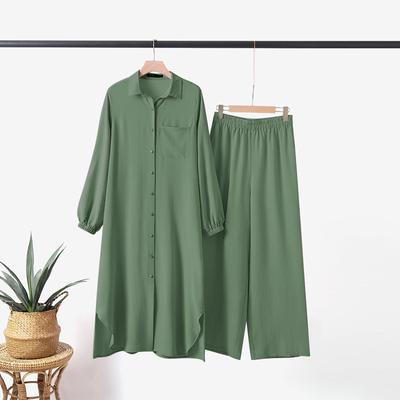 Femmes musulmanes Abaya caftan décontracté manches bouffantes chemisier et pantalons longs 2 pièces ensembles