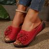 Women's Floral One Band Wedge Slide Slippers, Open Toe Plus Size Lightweight Casual Outdoor Beach Daily Footwear