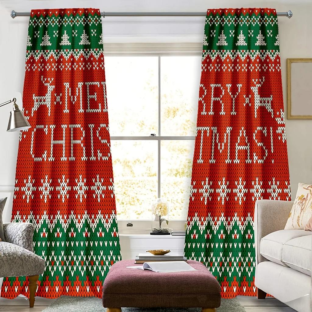 Weihnachtskitz Rot Grün Bedruckte Hochverdunkelnde Vorhänge Arbeitszimmer Küche Wohnzimmer Fenstervorhang Schlafzimmer Accessoire 2 Paneele