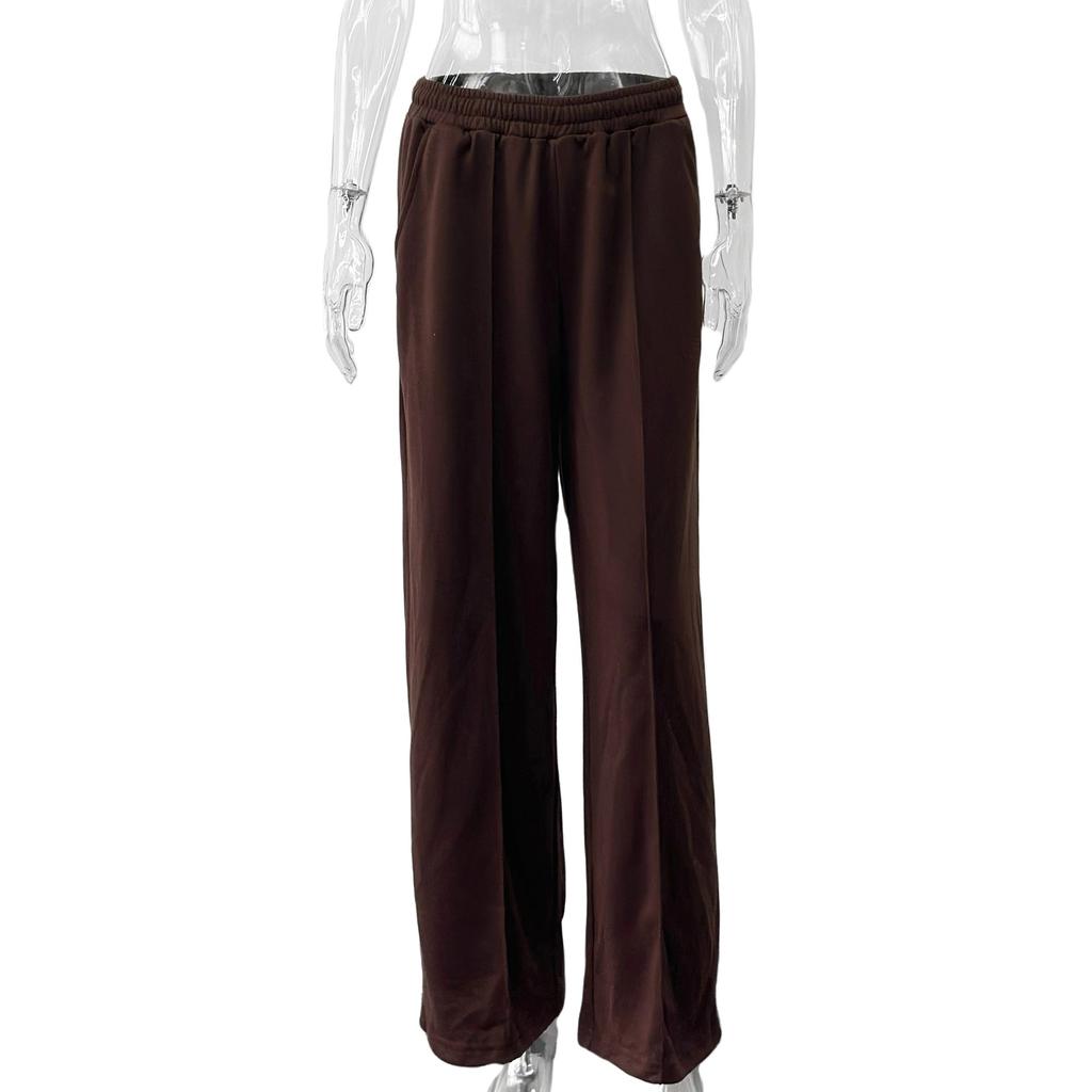 Autumn and Winter Solid Color Casual Wide Leg Elastic Waist Sweatpants Women's Jogging Sports Pants