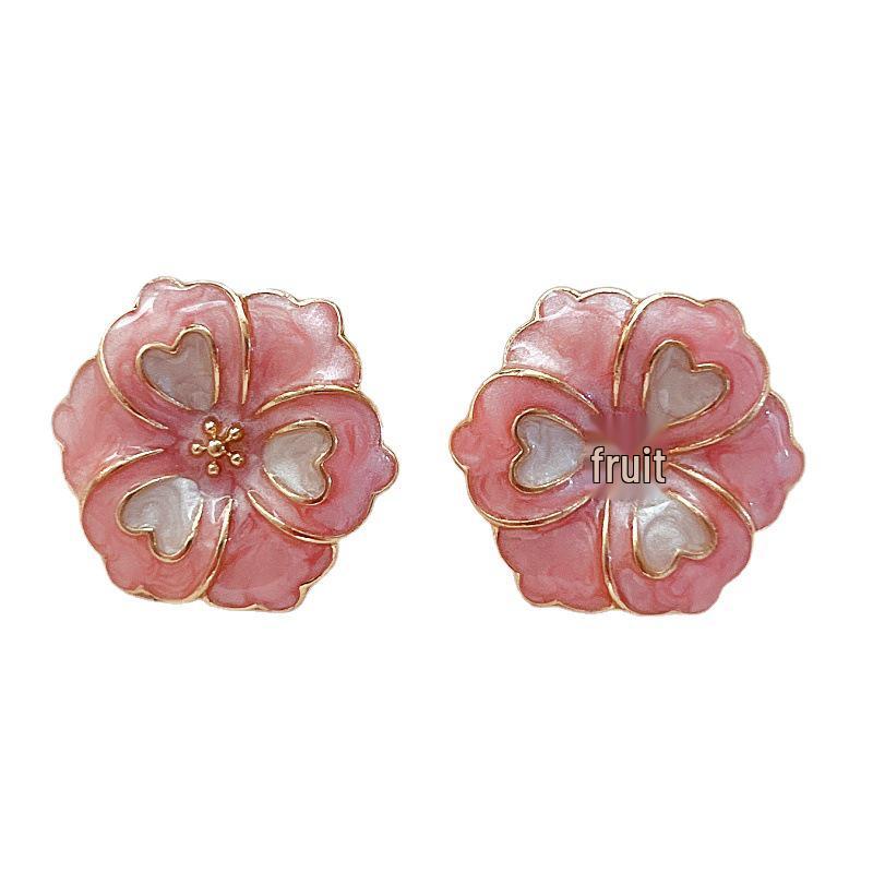 Retro French Light Luxury Enamel Flower Silver Stud Earrings