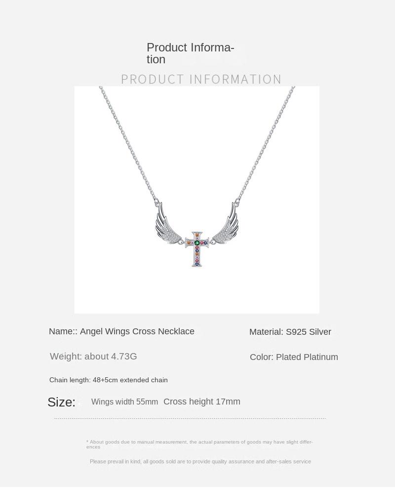 S925 Sterling Silver Angel Wings Necklace Women's Niche Design Wings Cross Pendant Light Luxury Premium Clavicle Chain