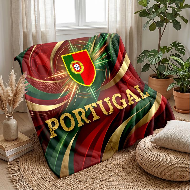Portugal Football Printed Flannel Blanket Skin Friendly Warm Decorative Throw for Indoor Couch Bed Daily Use