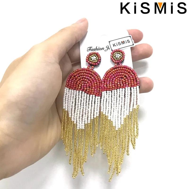 Beaded Tassel Dangle Earrings Long Handmade Bohemian Statement Drop Earrings for Women Fashion Jewelry Gift