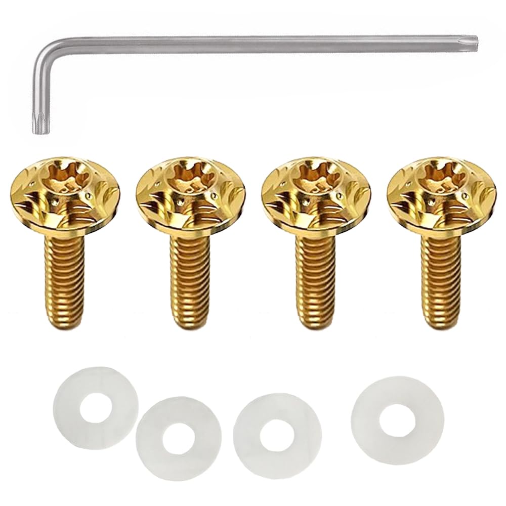 License Plate Bolts M6*15mm Set of 4 Titanium Car License Plate Frame Screws Bolts Anti-theft Screws with L Wrench (Gold)