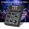 RUSUO Audio Compact Audio Mixer Sound Mixing Console with USB Audio Echo Effect for DJ Live Broadcasting Mixer, 5-Channel Interface, 2-Band EQ,