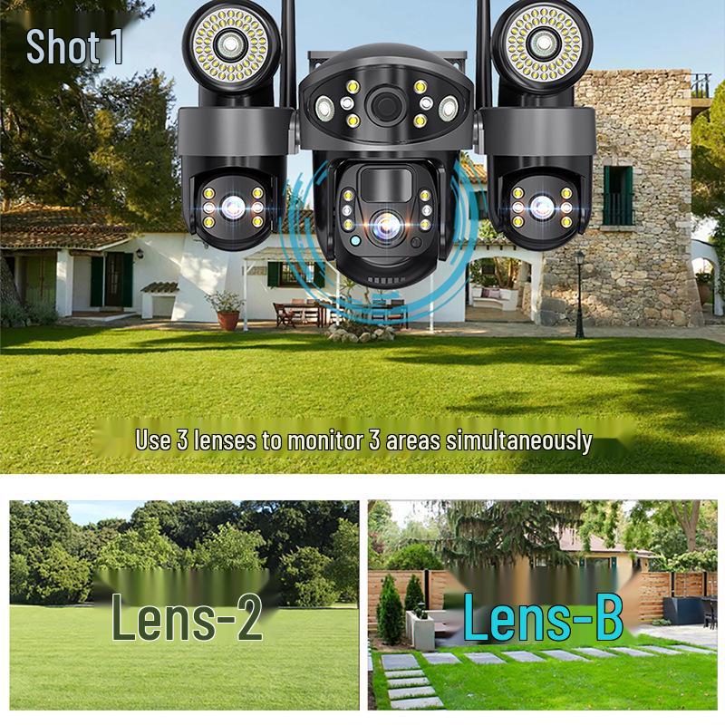 V380Pro Solar-Powered 4G WiFi Camera with Triple Lens and Screen for Rural Courtyards