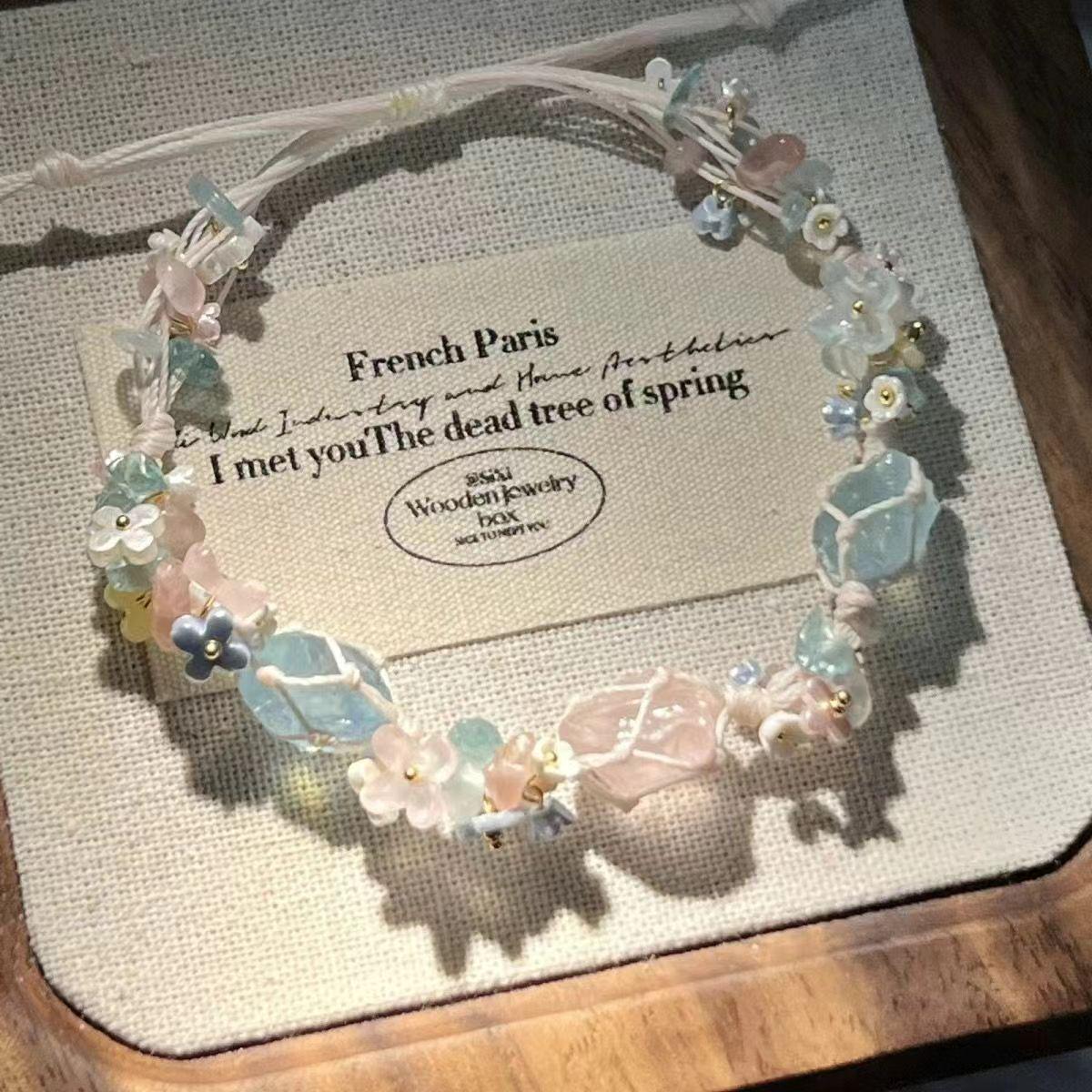 

Браслет макраме из розового кварца и клубничного кварца ручной работы с синтетическим кристаллом