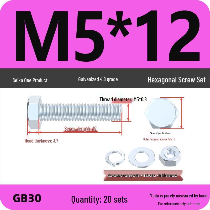 Galvanized Hex Head Bolt & Nut Set - Grade 4.8, Sizes M4 To M30