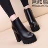 2025 New Autumn and Winter High Heels Short Boots Women's Thick Heel Single Boots Warm Velvet Waterproof Table Martin Boots Women's Boots