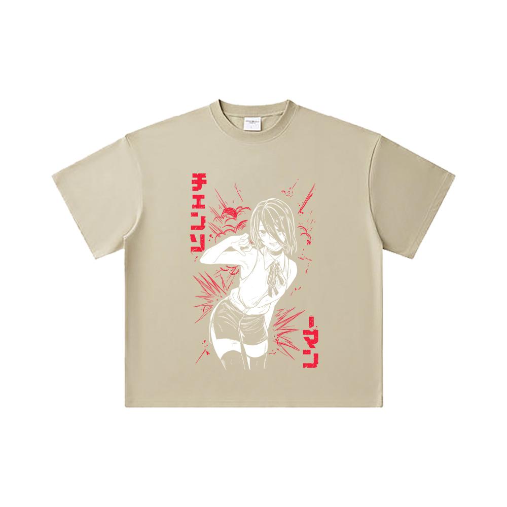 260 GSM Double Yarn 32 Count 100% Cotton Chainsaw Man V13 Reze Print Unisex Heavy Cotton T Shirt