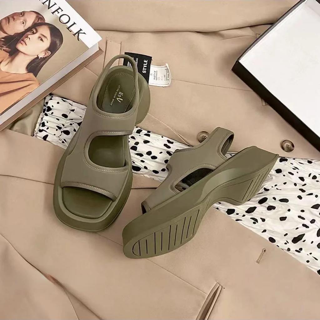 Women's Summer Sandals 2024 New Style Fashion Simple Casual Elastic Cloth Open Toe Soft Sole Cover Roman Beach Shoes for Women