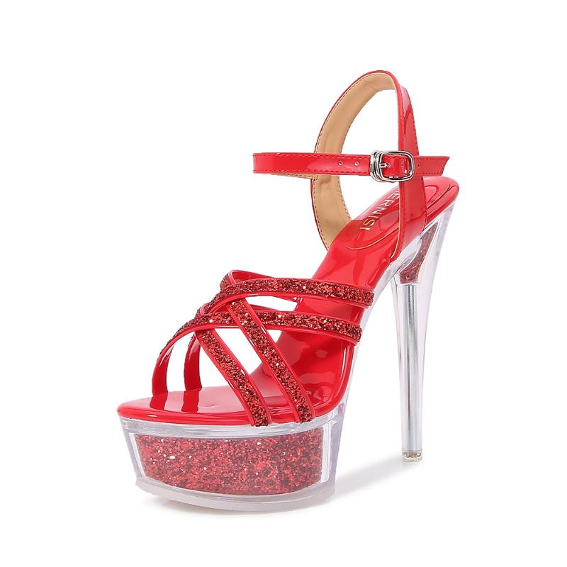 Fashion Super High Auto Show Model Show Pole Dance Performance Night Scene Fashion Super High One Strap Sandals Hating High Heels Women