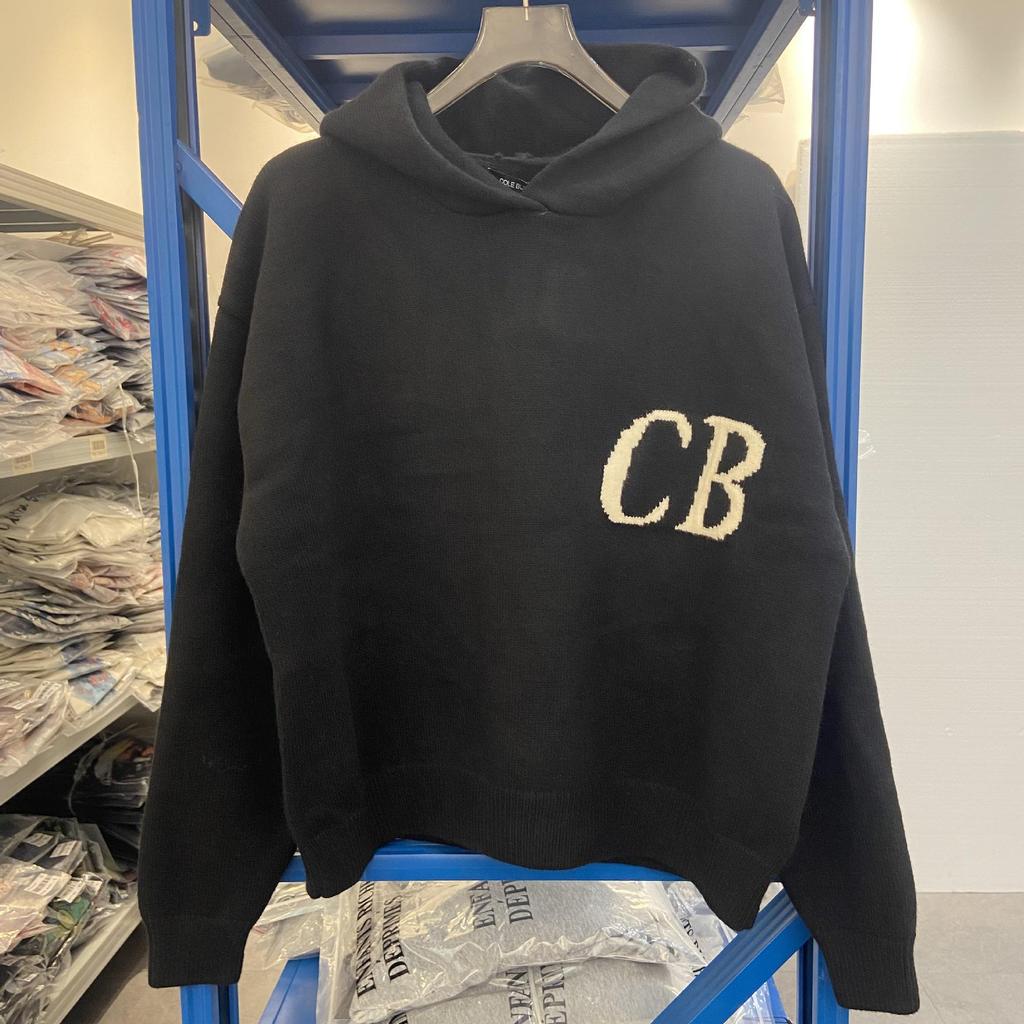 Cole Buxton Unisex Minimalistischer CB-Buchstaben Jacquard-Strick-Hoodie - Herbst/Winter Lockerer Freizeit-Pullover